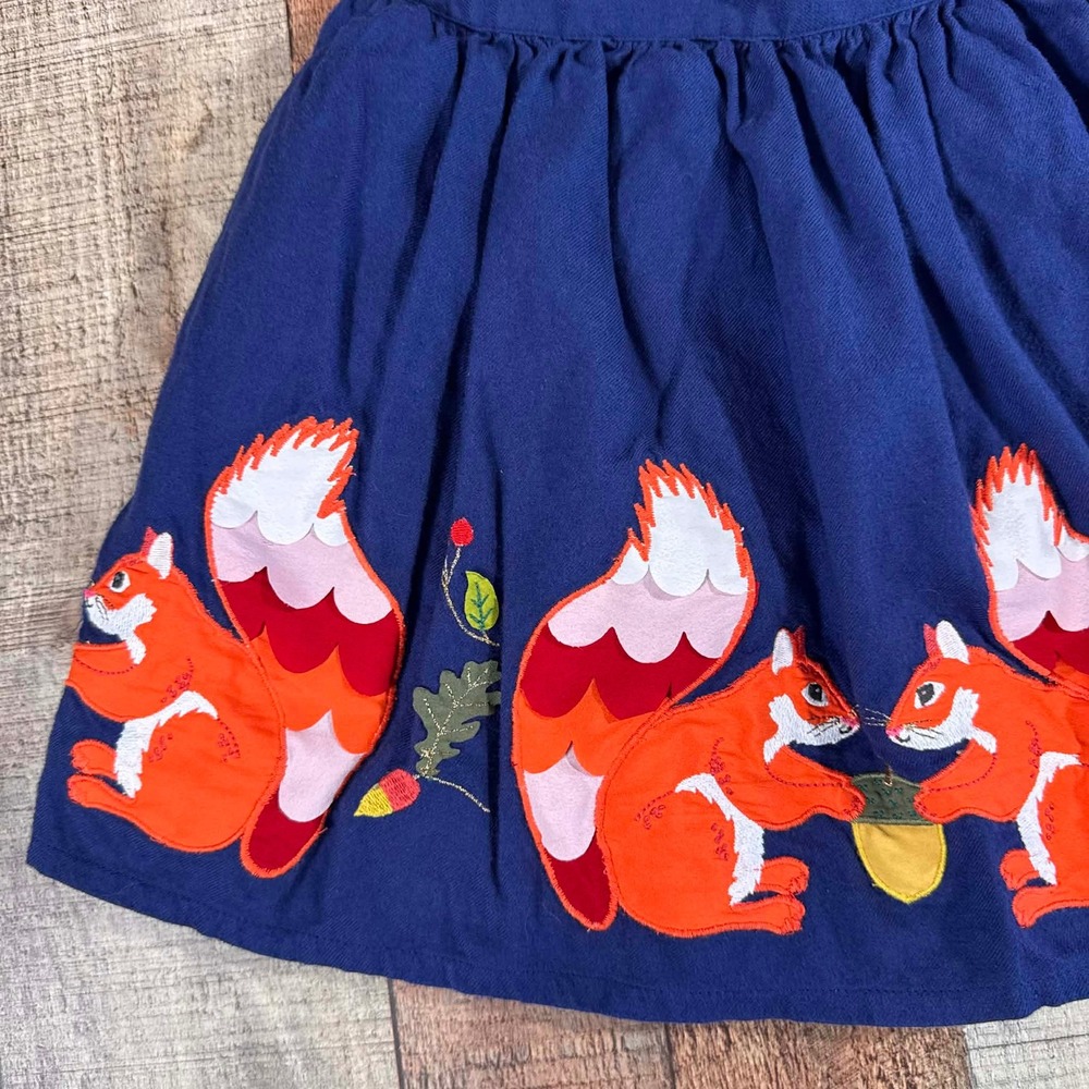 Mini Boden Navy Blue Squirrel Acorn Applique Cotton Skirt Size 6-7Y Forest - Picture 3 of 7